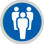 Icon containing silhouettes of three people