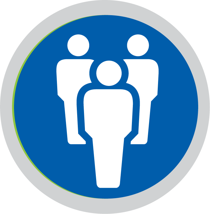 Icon containing silhouettes of three people
