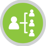 Icon of organizational chart denoting one individual overseeing three others